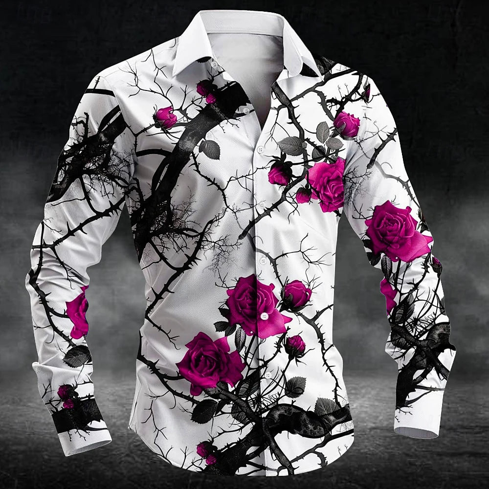Men's Floral Print Long-Sleeve Casual T-Shirt