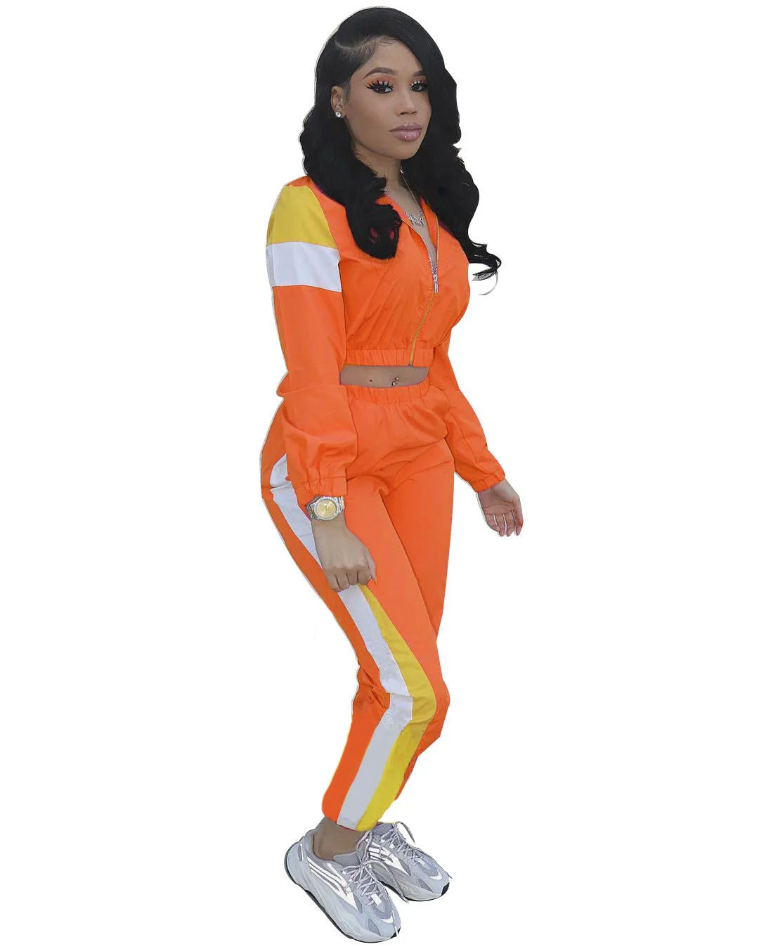 Women's Colour-Block Zip Jacket & Fitted Pants Set