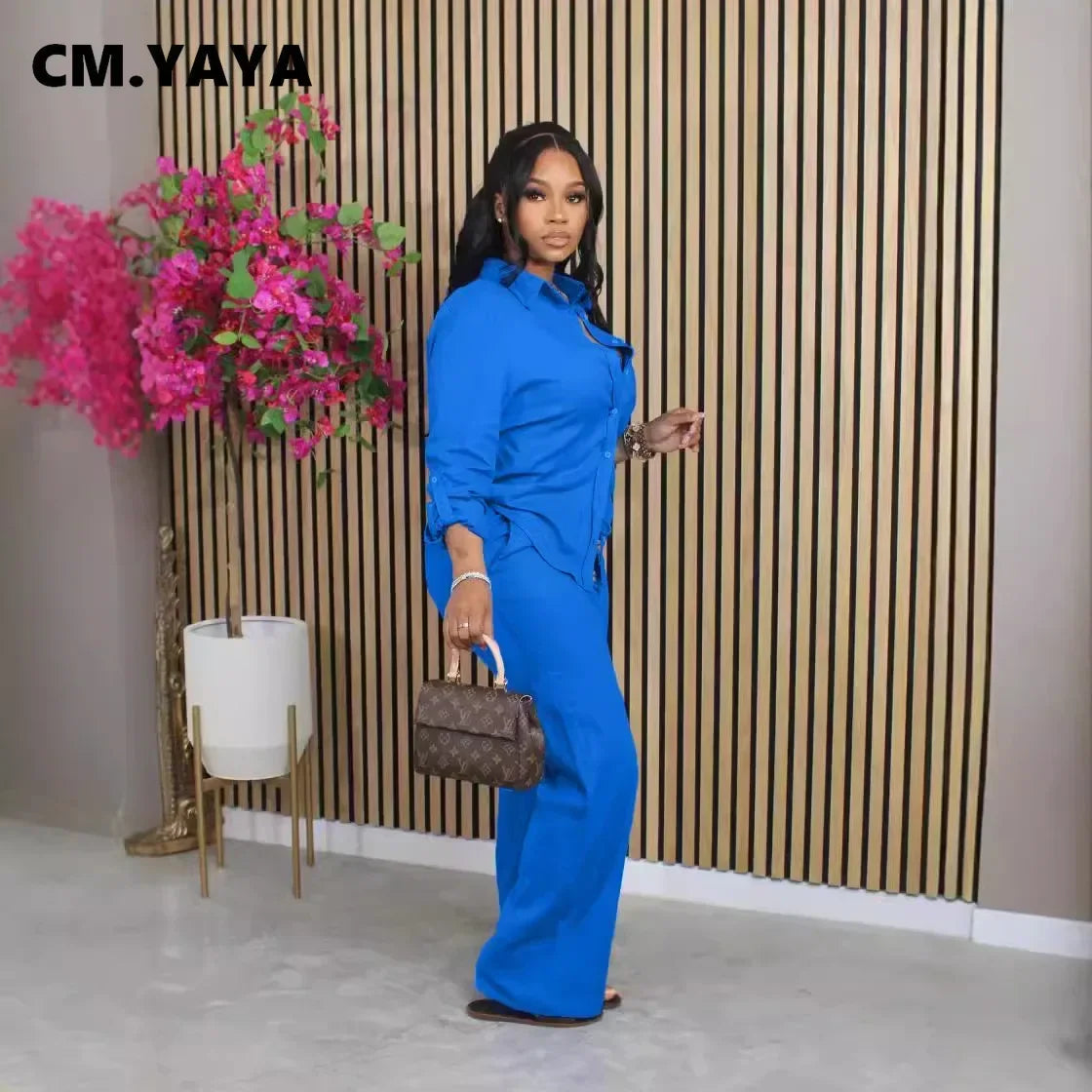 Women's Long-Sleeve Shirt & Straight-Leg Pants Set