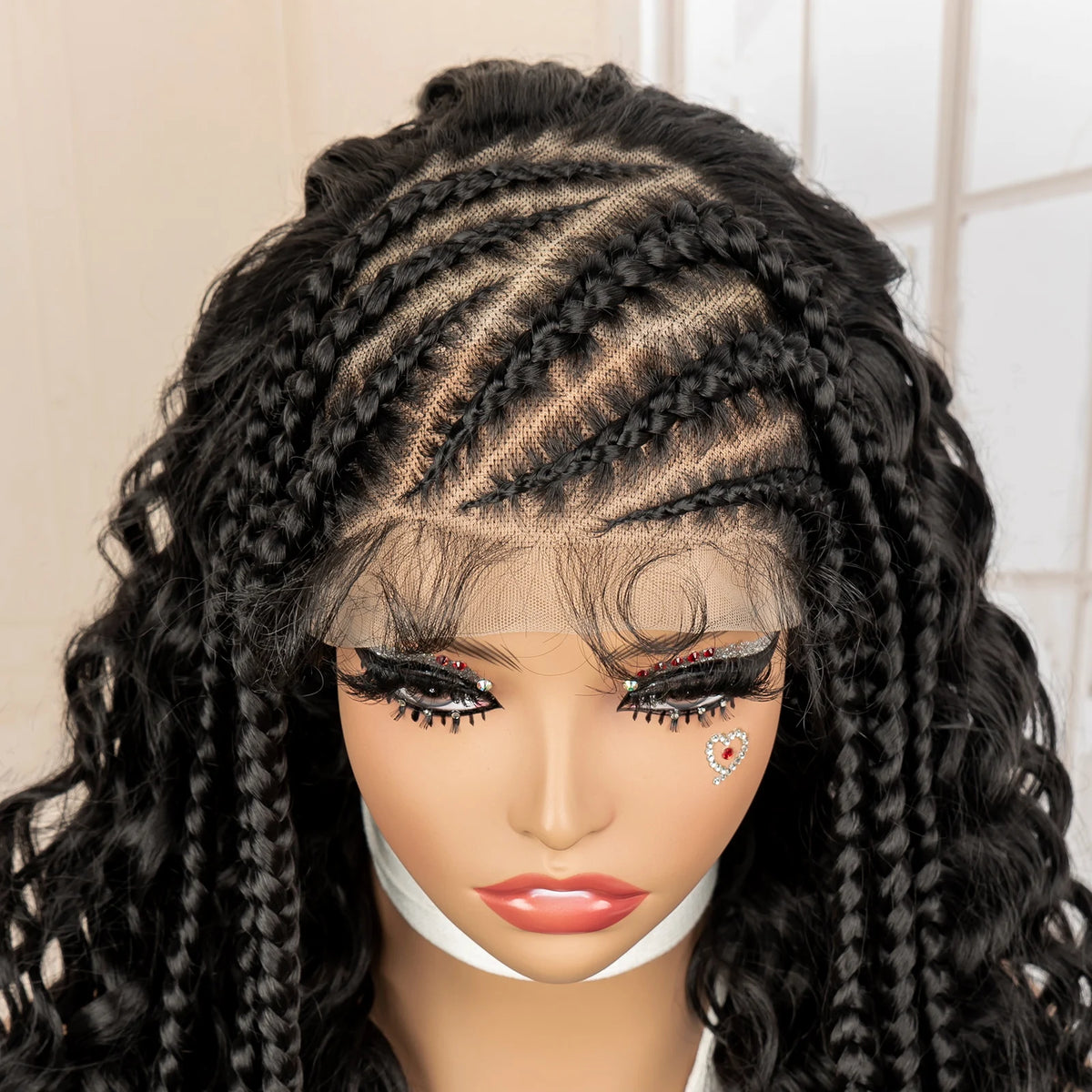 26 Inches Synthetic Cornrow Braided Wig 13x6 Lace Frontal Curly - OSASCO