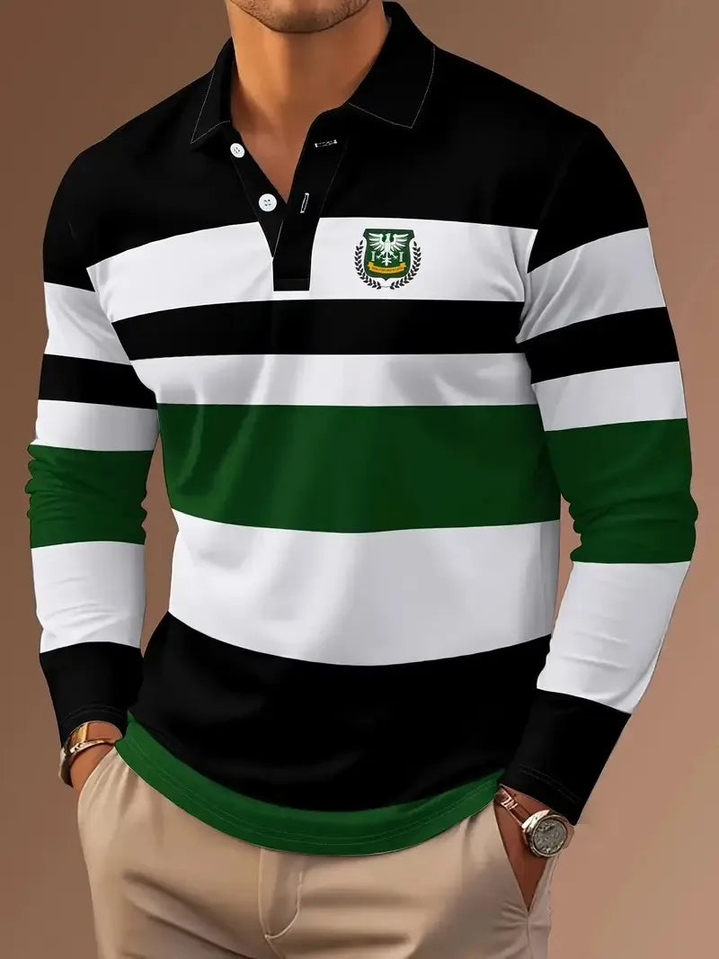 Men's Striped Long-Sleeve Polo Shirt