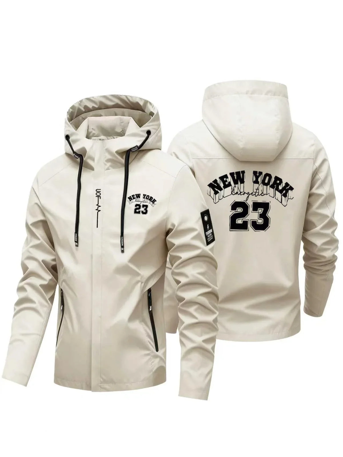 Men's Letter Print Hooded Zip-Up Jacket