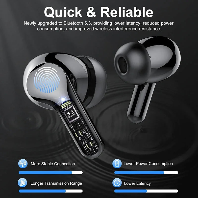 ENC Noise-Cancelling Wireless Earbuds with LED Display
