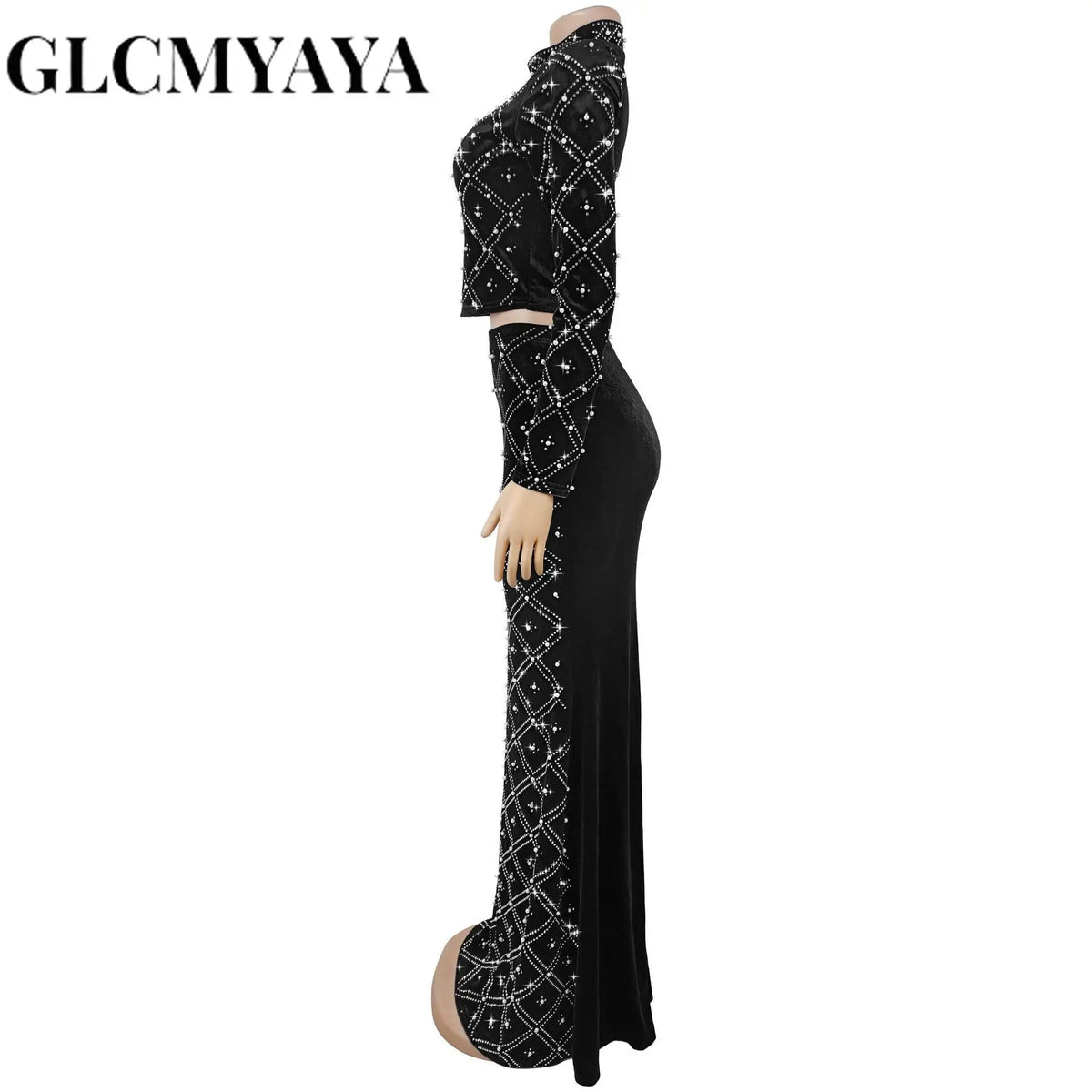 Women's Rhinestone-Detail Top & Maxi Skirt Set