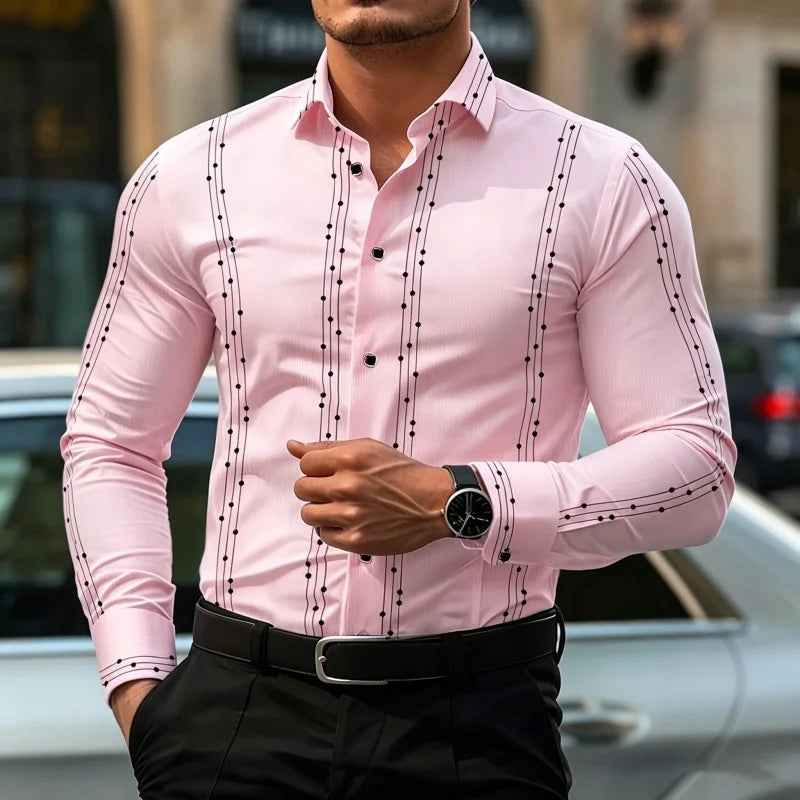 Men's Polka Dot Long-Sleeve Casual Shirt