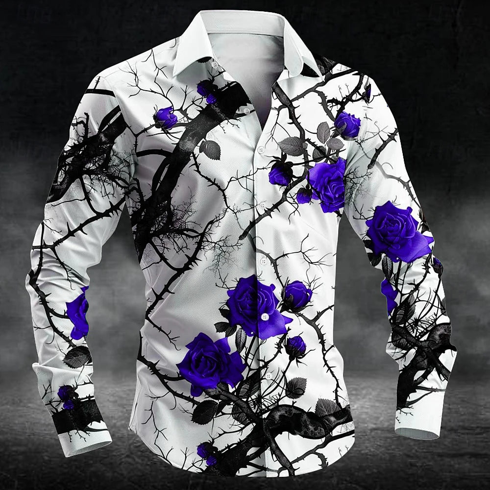 Men's Floral Print Long-Sleeve Casual T-Shirt