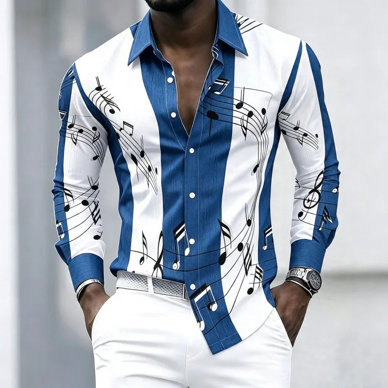 Men's Graphic Print Long-Sleeve Casual Shirt