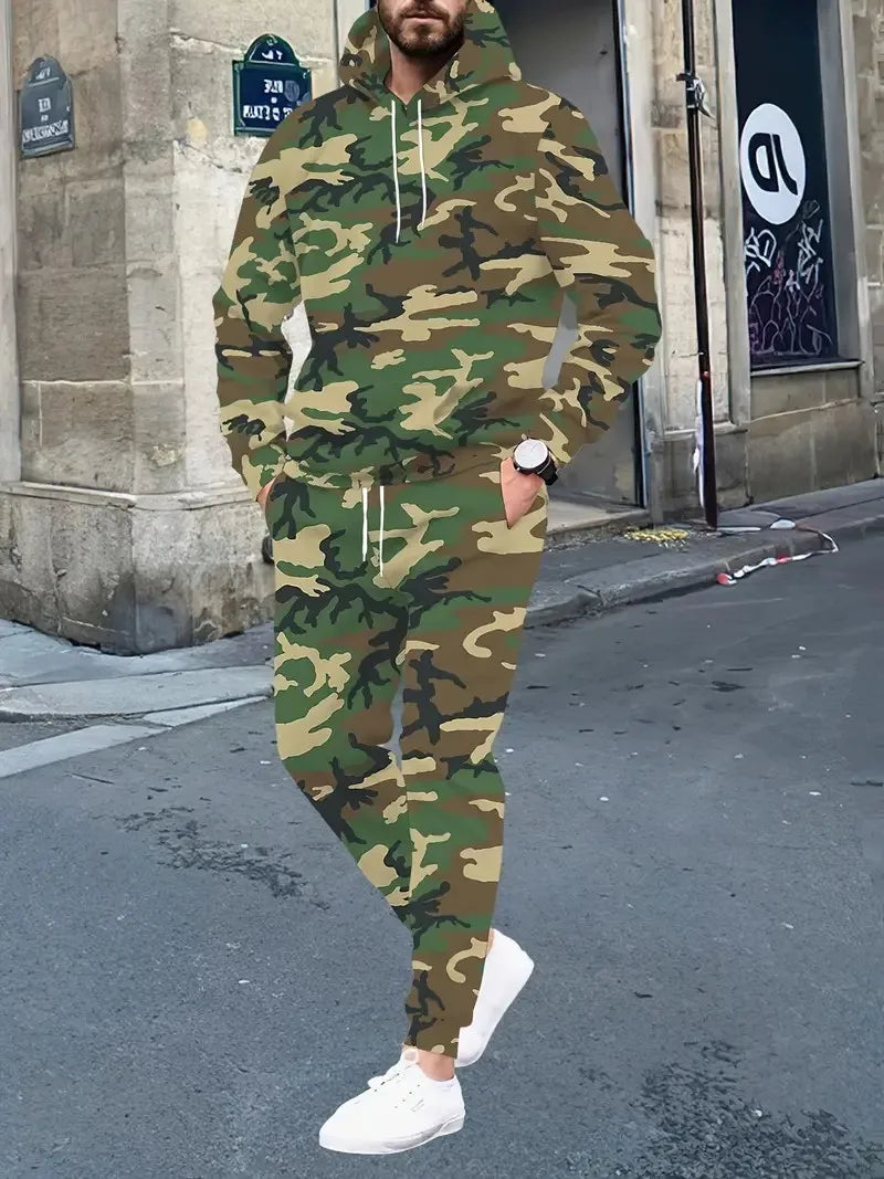 Men's Camouflage Print Casual Outfit Set