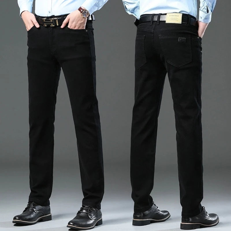 Men's Straight-Leg Stretch Denim Jeans - Business Casual Style — product view