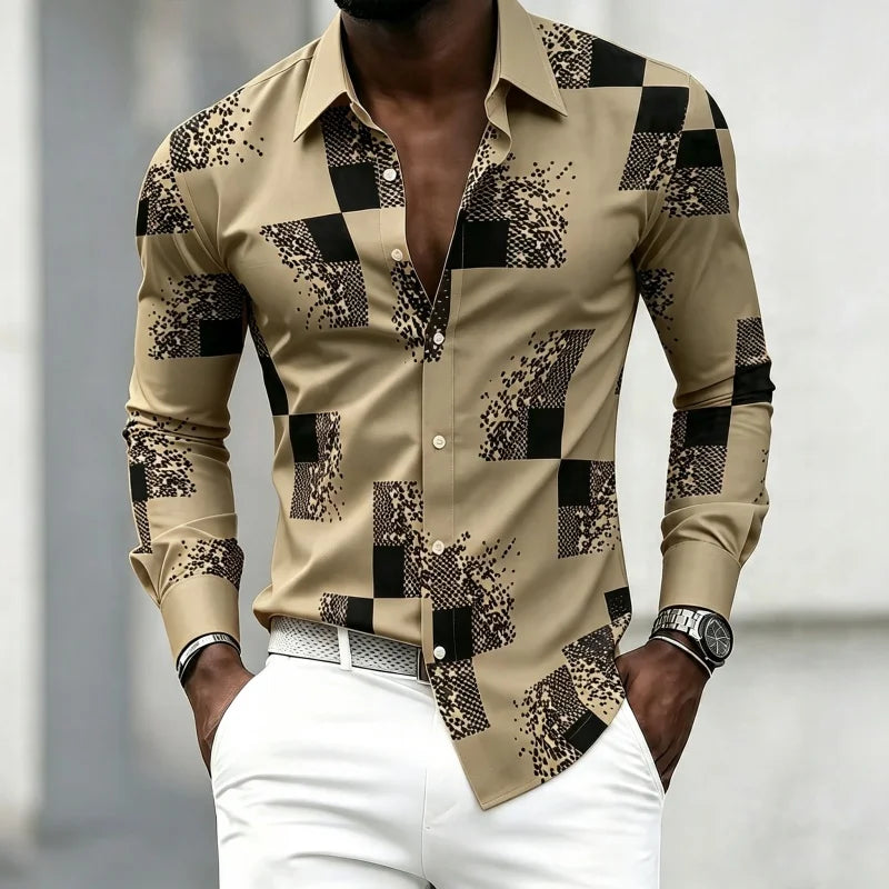 Men's Graphic Print Long-Sleeve Casual Shirt