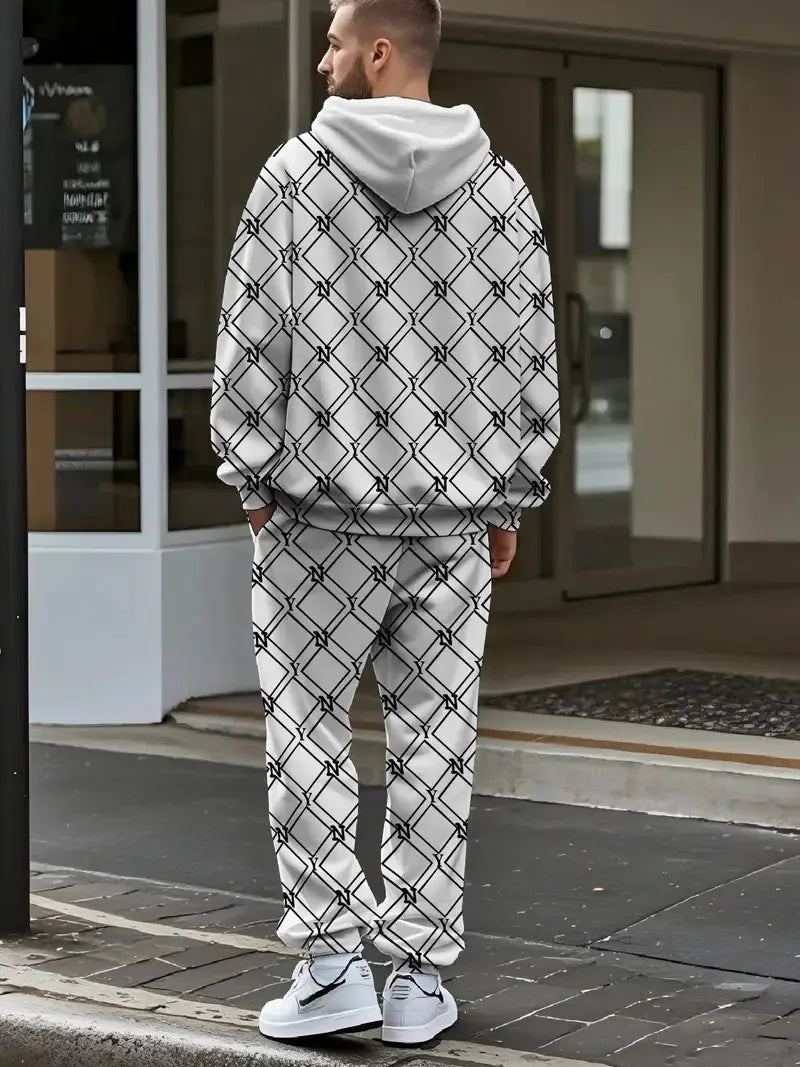 Men's Check Print Casual Outfit Set