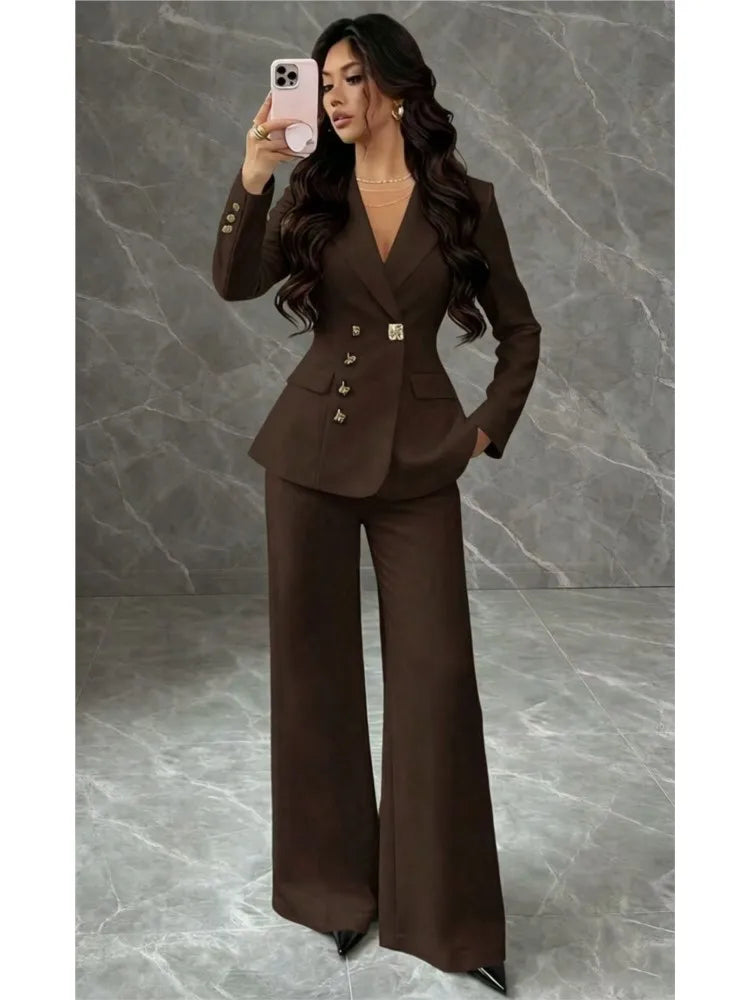 Women's White Blazer & Wide-Leg Pants Set