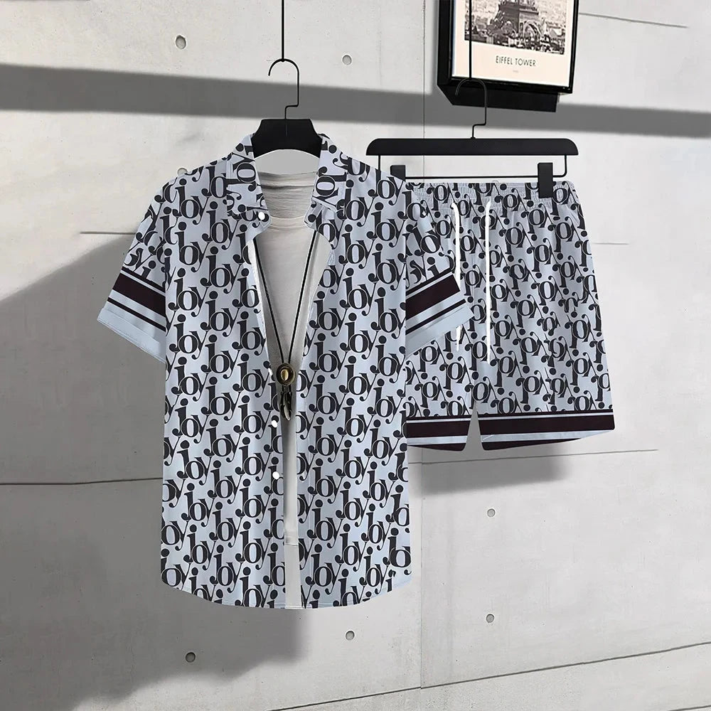 Men's Graphic Print Top & Shorts Set