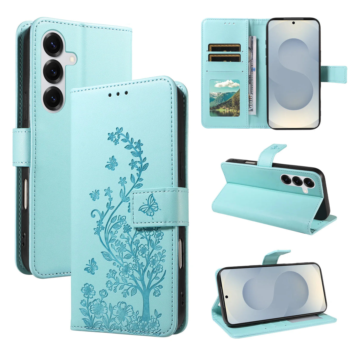 Floral Embossed Flip Wallet Phone Case for Samsung Galaxy A55 5G, A54 5G, A57, A56, A23 5G, A22 4G, A26 5G, A25 5G, A20, A17, A22 5G, A21s, A14, A13 4G, A16, A15, A10, A07, A13 5G, A12, A52 5G, A51 4G, A53 5G, A52s 5G, A37, A36, A50 & More Models