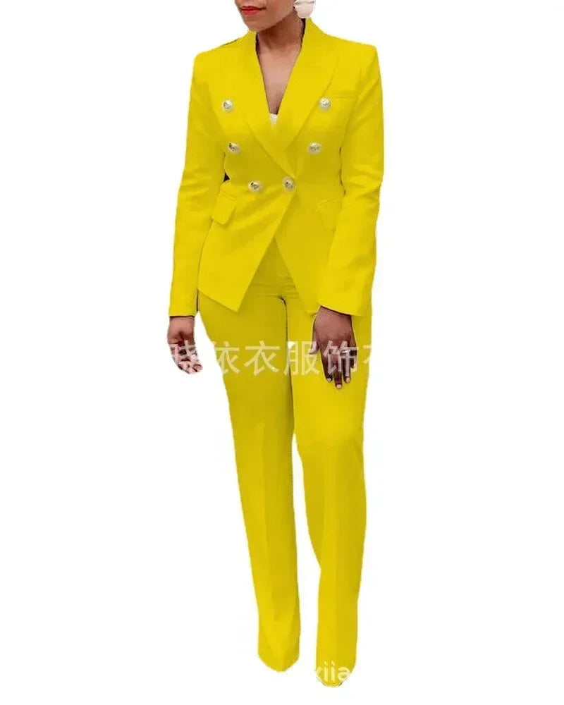 Women's White Blazer & High-Waisted Pants Set