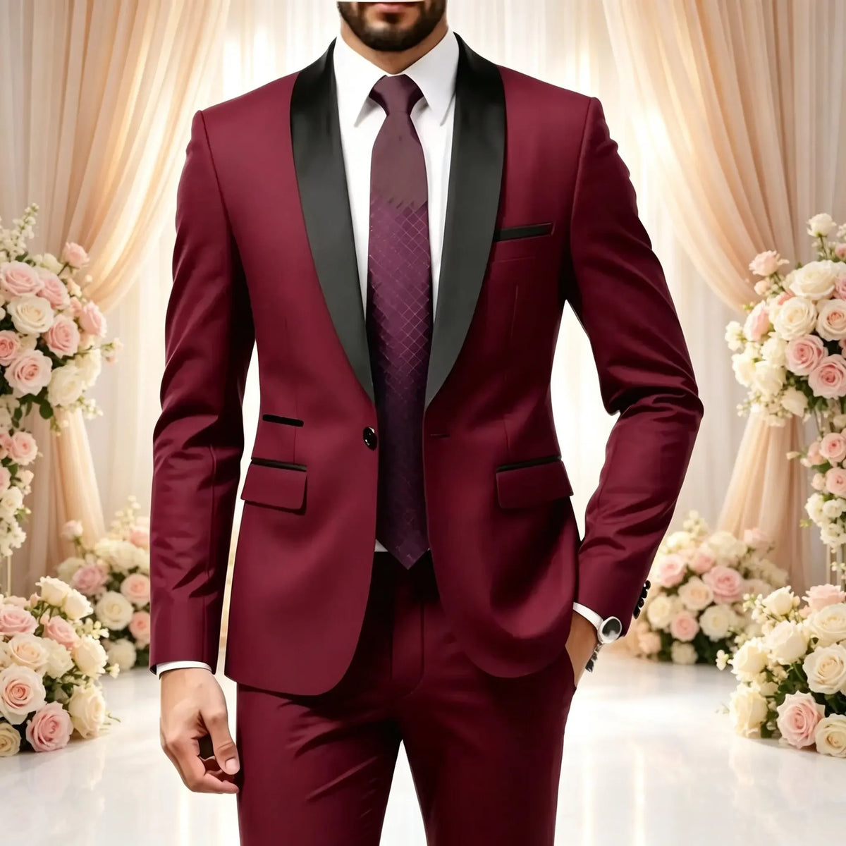 Men's Solid-Colour Two-Piece Wedding Suit