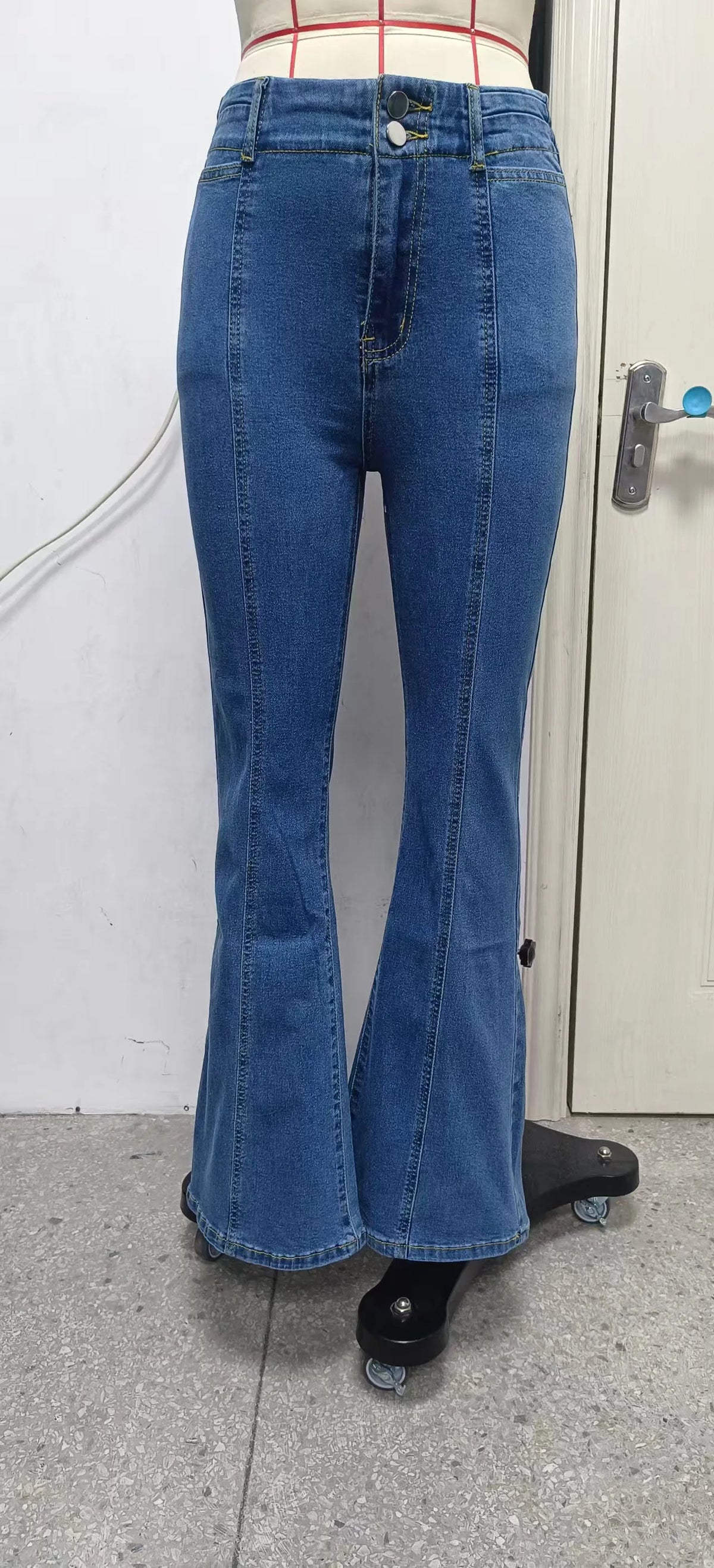 Women's High-Waist Patchwork Flare Jeans — product view
