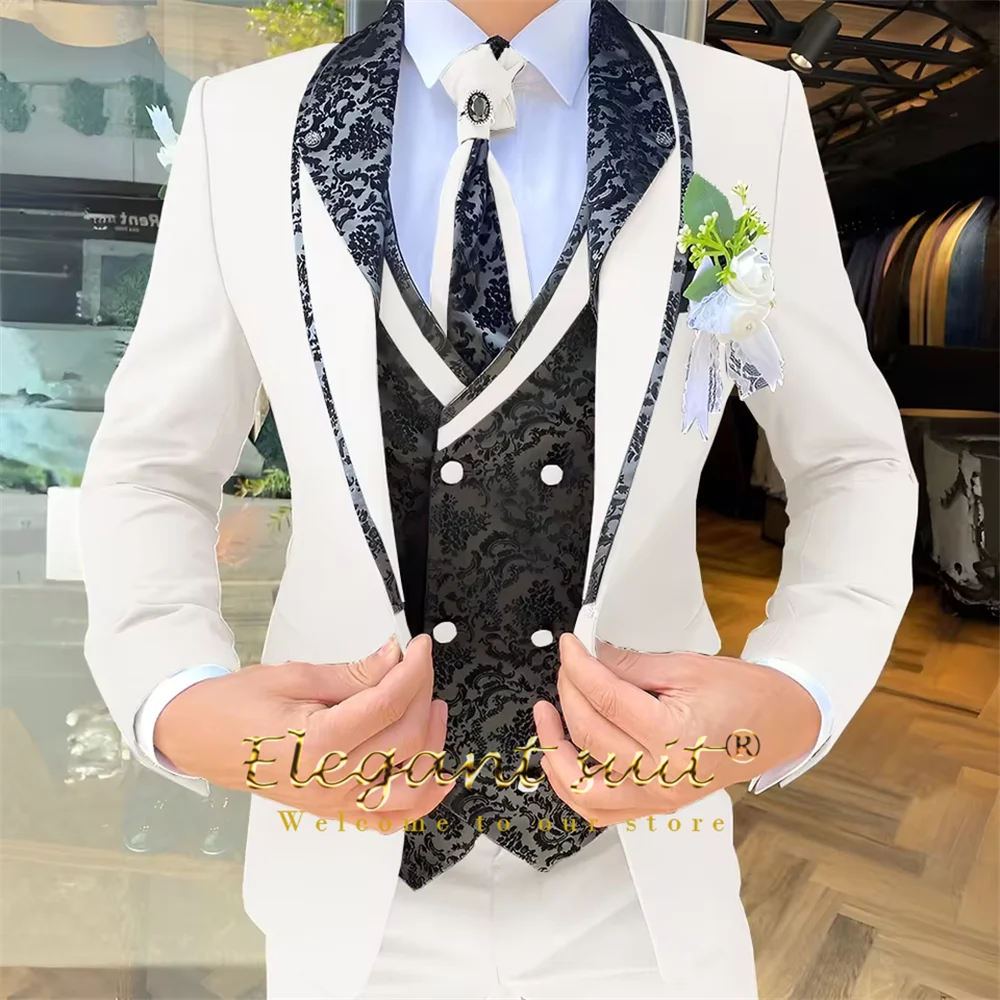 Men's Black Jacquard 3-Piece Suit Set — product view