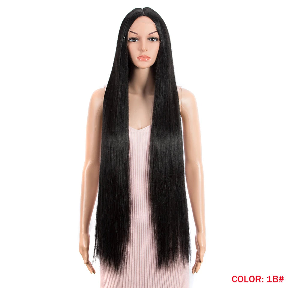 38 Inch Straight Hair Synthetic Lace Front Wig High Temperature Fiber - OSASCO