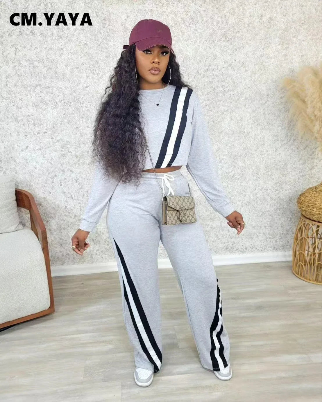 Women's Striped Sweatshirt & Sweatpants Set