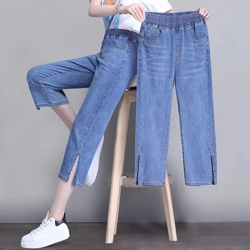 Women's High-Waist Cropped Straight-Leg Jeans — product view