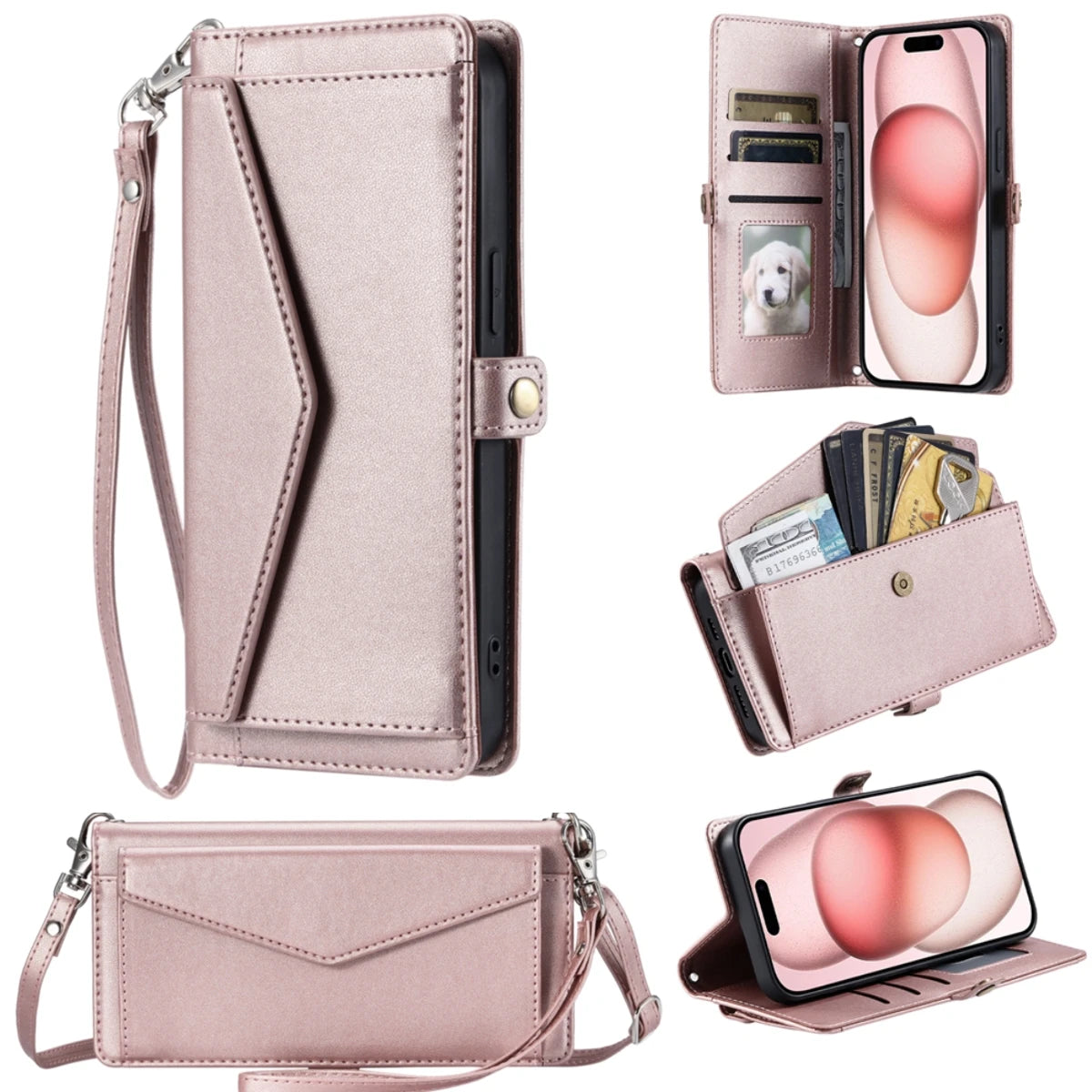 Crossbody Wallet Phone Case with Card Pocket for iPhone 15 Pro, iPhone 15 Plus 14 Plus, iPhone 13 Pro Max, iPhone 14 Pro, iPhone 17 or 18, iPhone 15, iPhone 14 Pro Max, iPhone SE2 SE3 7 8, iPhone 11, iPhone XR, iPhone 16 & More Models
