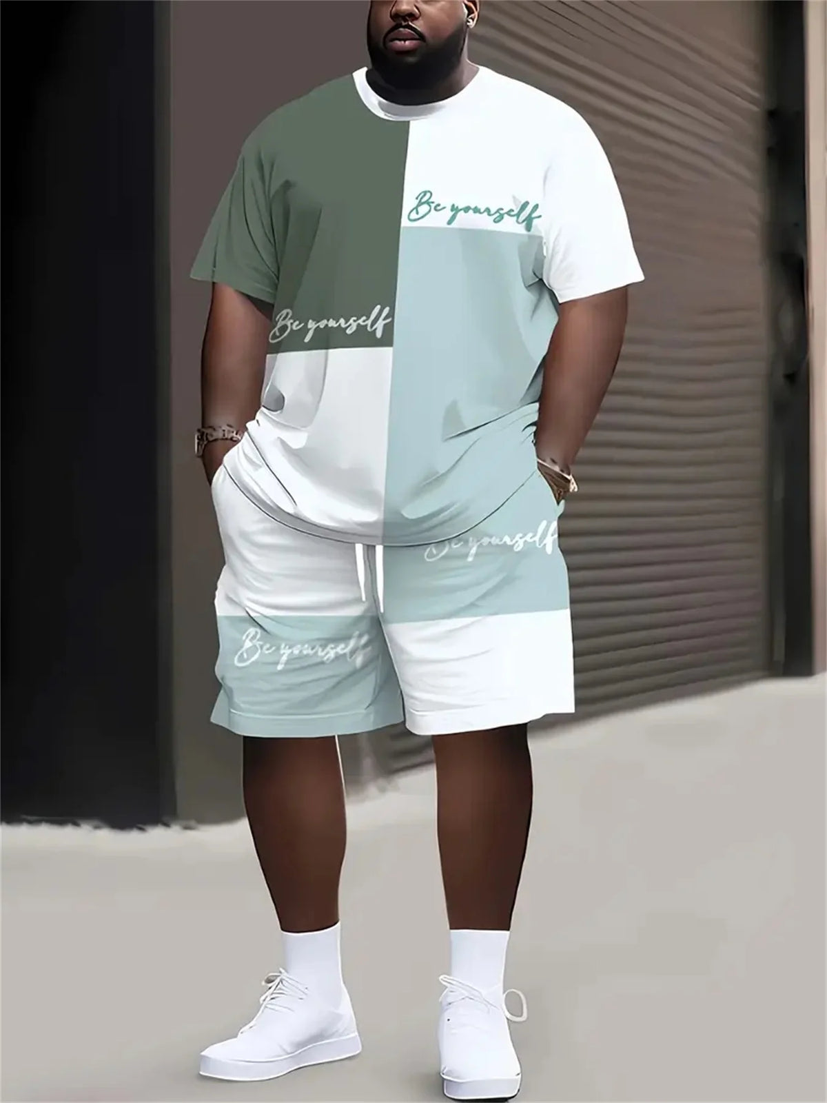 Men's Graphic Print Top & Shorts Set