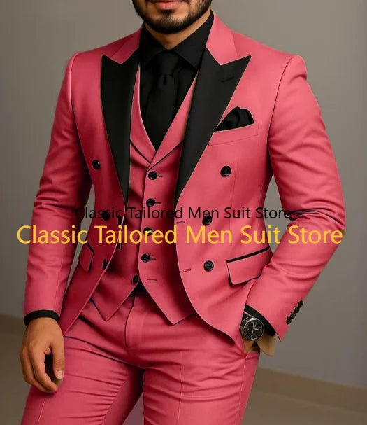Men's Beige Slim-Fit Double-Breasted Suit Set — product view
