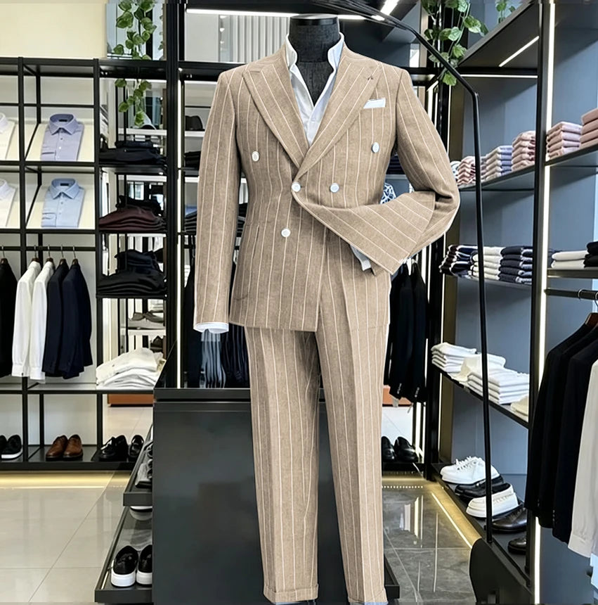 Men's Light Grey Pinstripe 2-Piece Double-Breasted Suit Set — product view