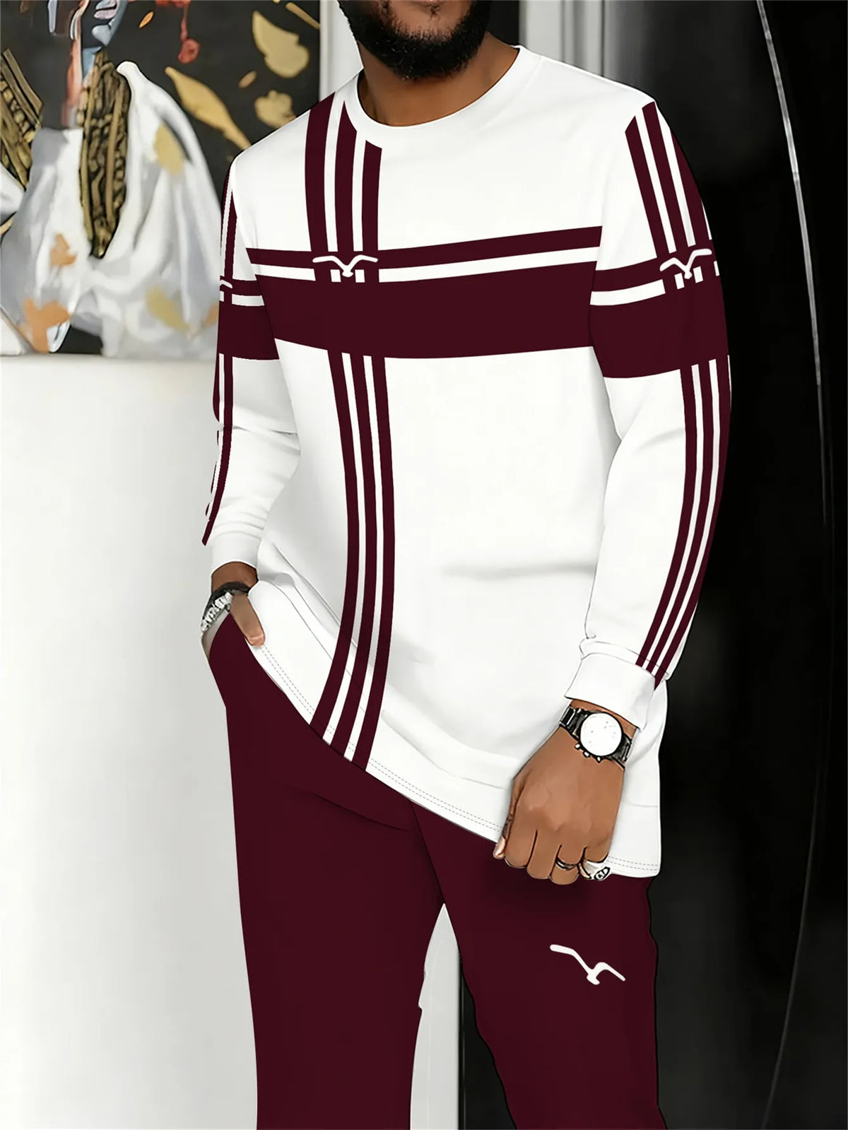 Men's Striped Sweatshirt & Pants Set