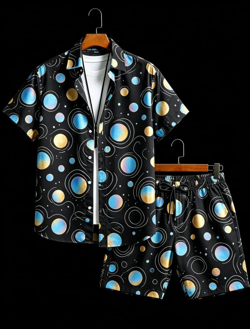 Men's Geometric Print Top & Shorts Set