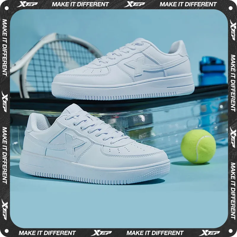 Unisex White Lace-Up Skate-Style Sneakers — product view