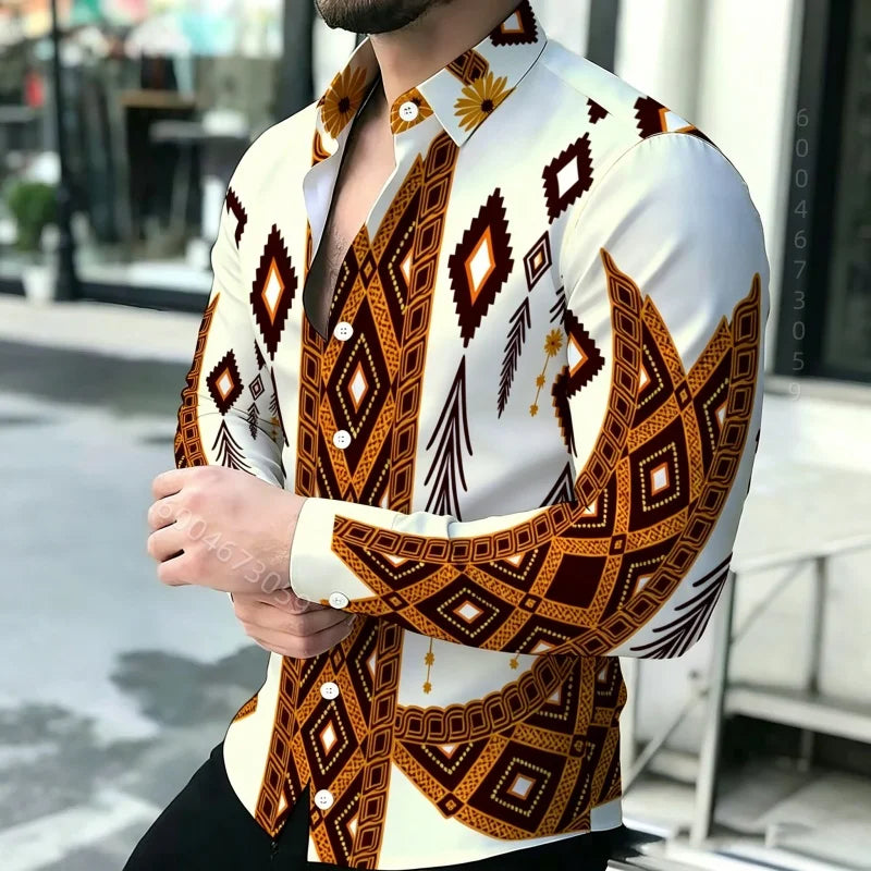 Men's Floral Print Long-Sleeve Casual Shirt