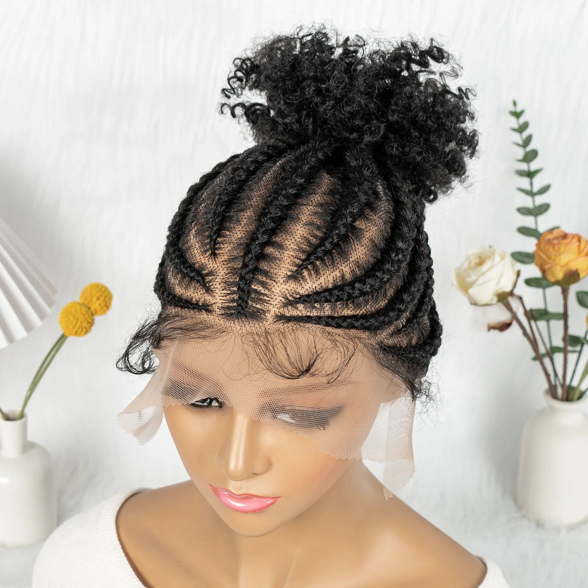 Women's Black Curly Synthetic Wig — product view