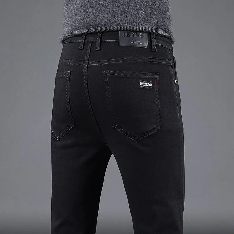 Men's Black Slim Fit Stretch Denim Jeans - Business Casual Style — product view