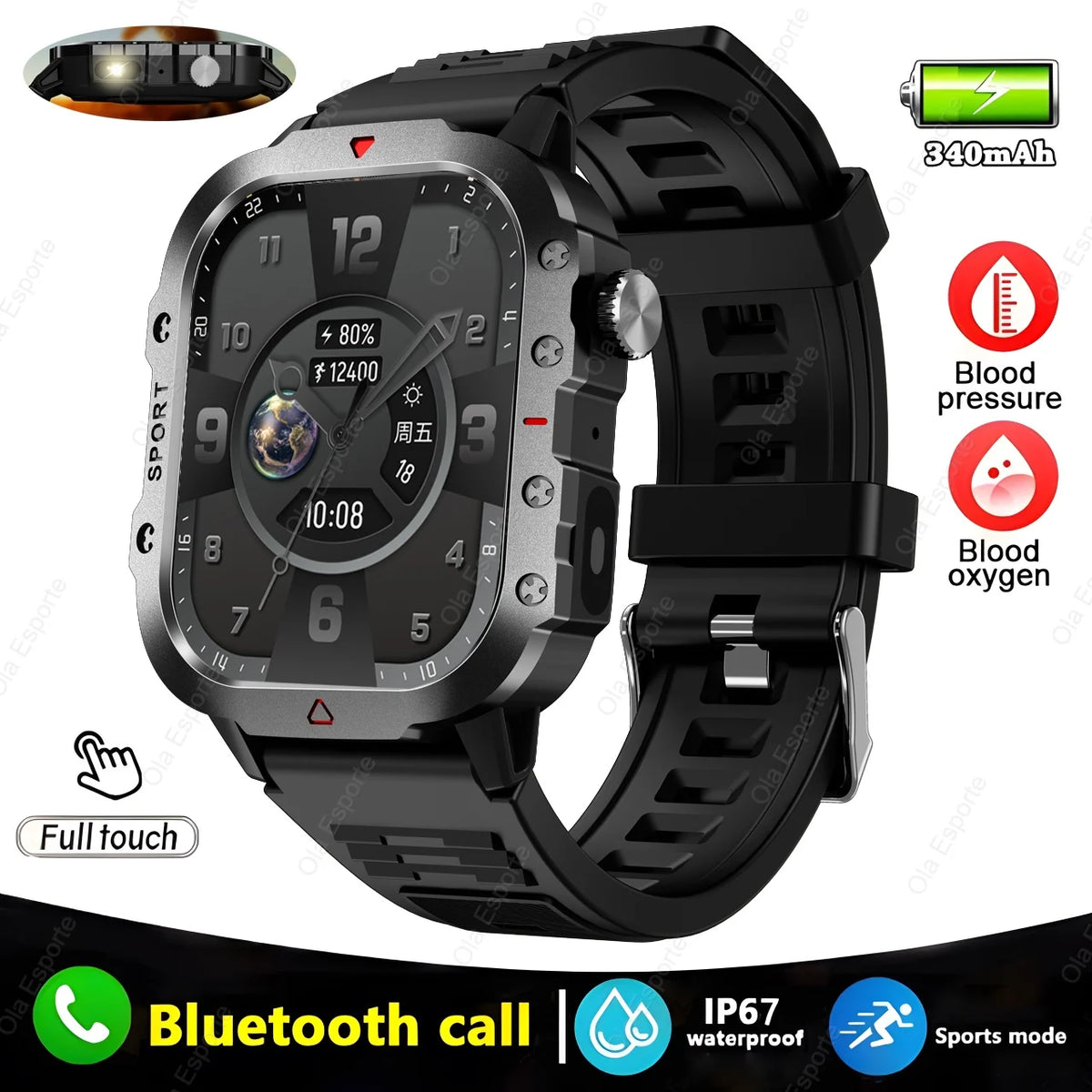 Outdoor 2.01-Inch Calling Smartwatch with Flashlight