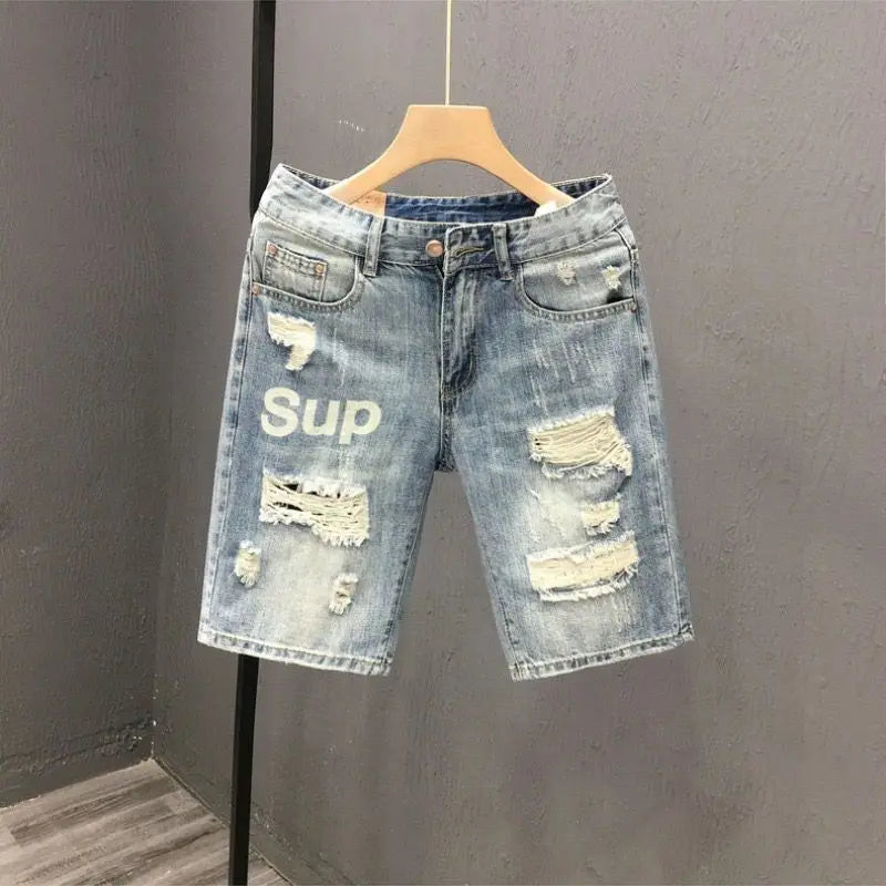 Men's Slim Fit Stretch Denim Jeans - Distressed Detail — product view