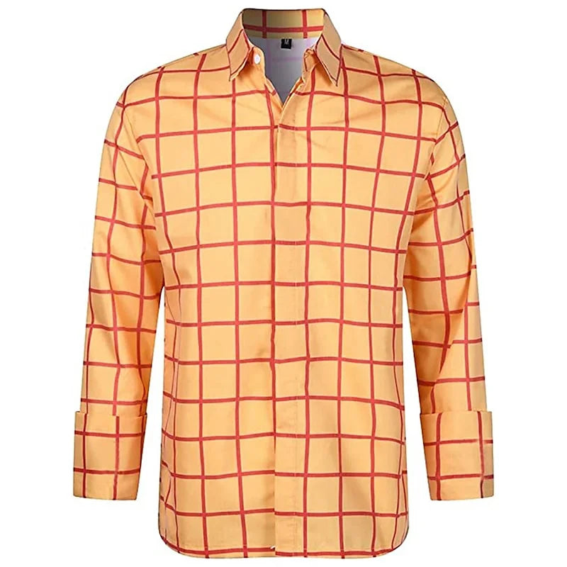 Unisex Check Print Long-Sleeve Casual Shirt