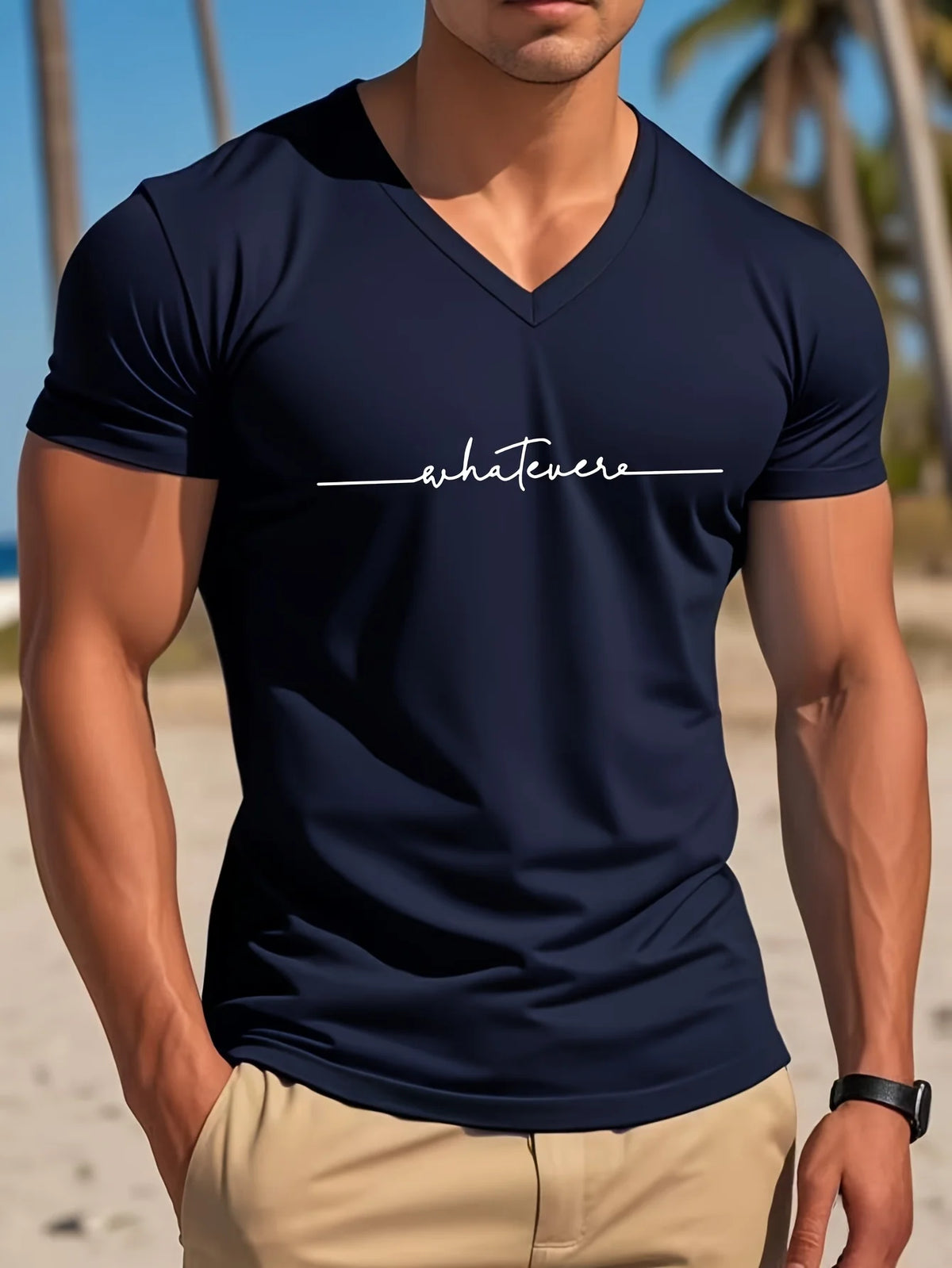Men's Letter Print V-Neck T-Shirt