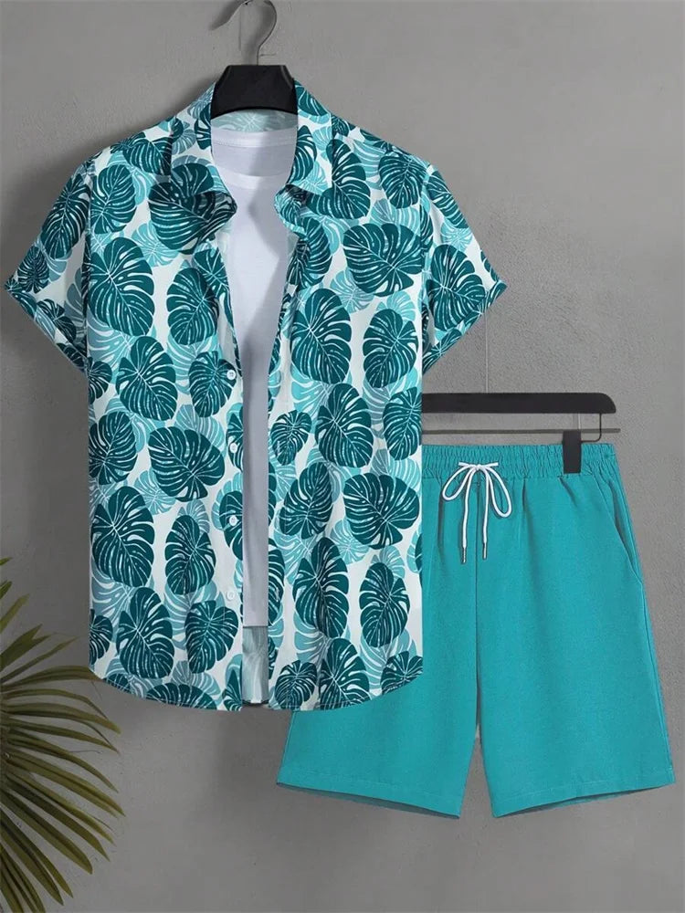 Men's Graphic Print Top & Shorts Set