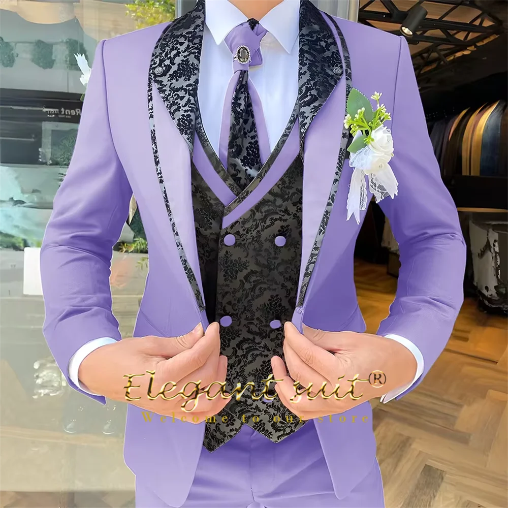 Men's Black Jacquard 3-Piece Suit Set — product view