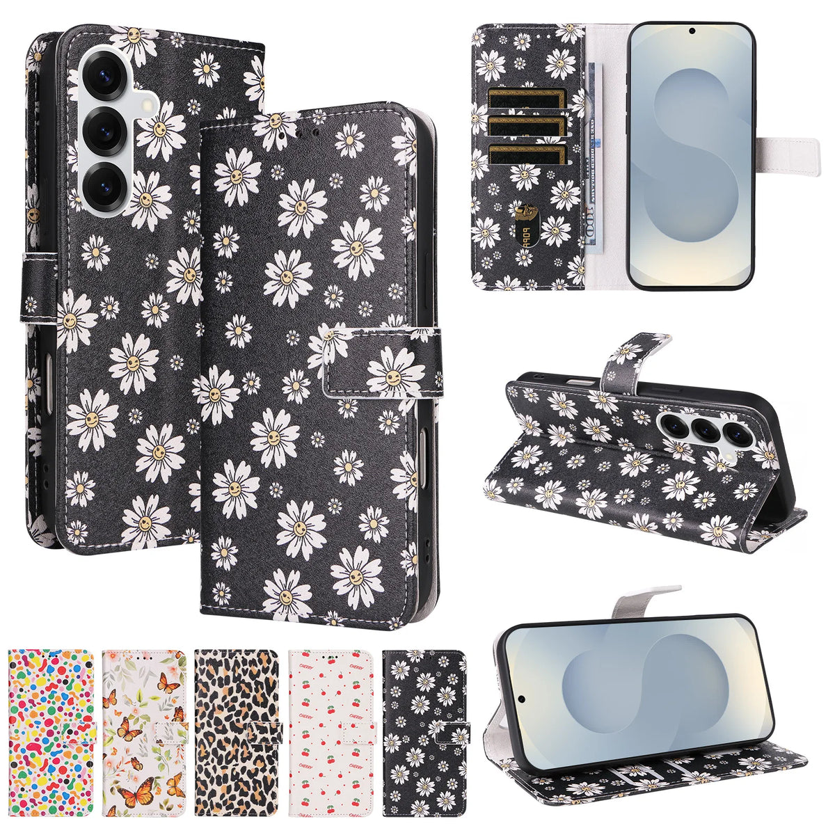 Floral Print Flip Wallet Phone Case for Samsung Galaxy A36, A37, A34, A35, A32 5G, A33 5G, A31, A32 4G, A27, A30, A25, A26, A22 5G, A23, A21s, A22 4G, A17, A20, A15, A16, A13, A14, A10, A12, A06, A07, A05, A05s, A03 Core, A04, A02, A56 & More Models