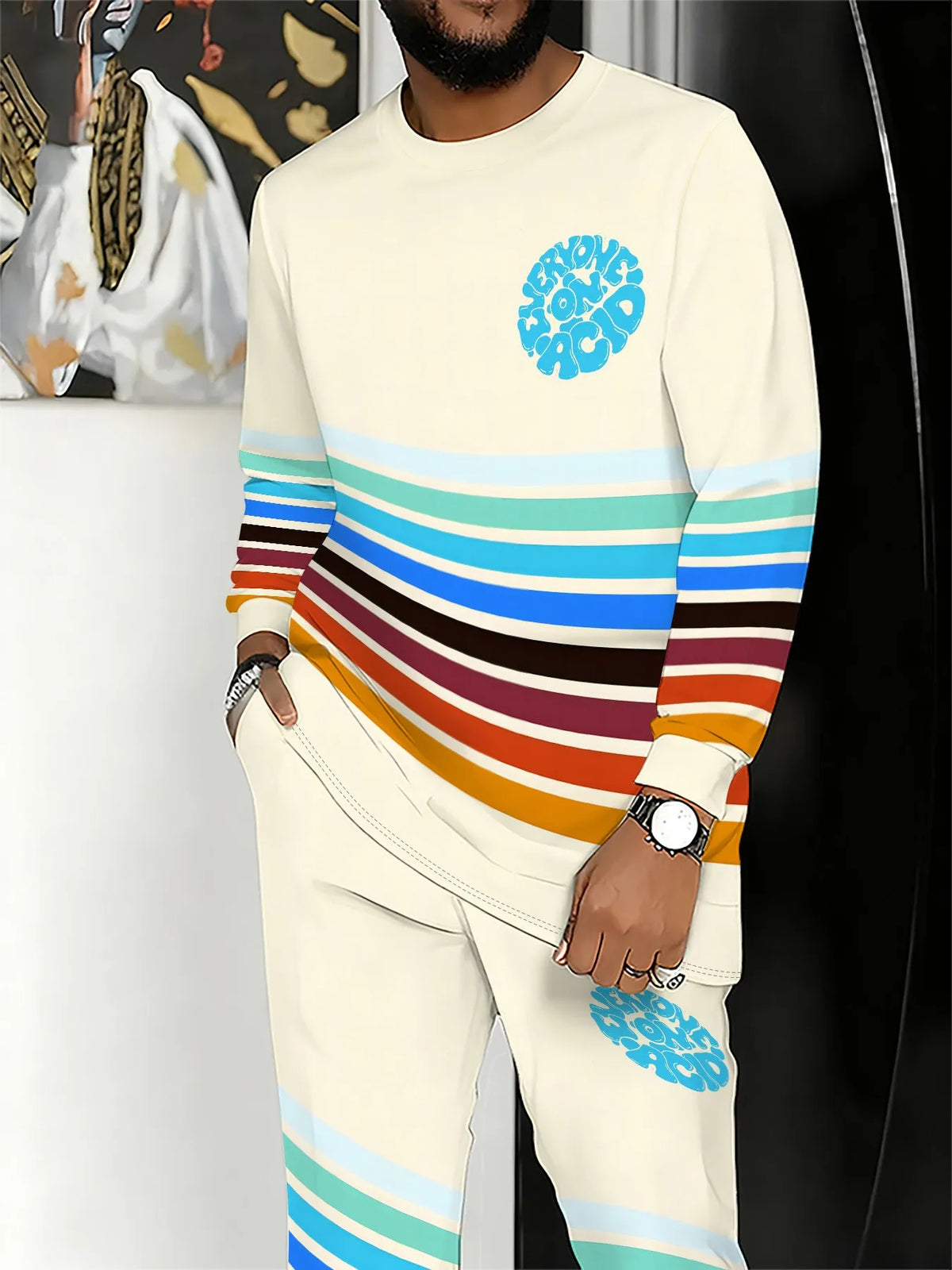 Men's Graphic Print Sweatshirt & Pants Set