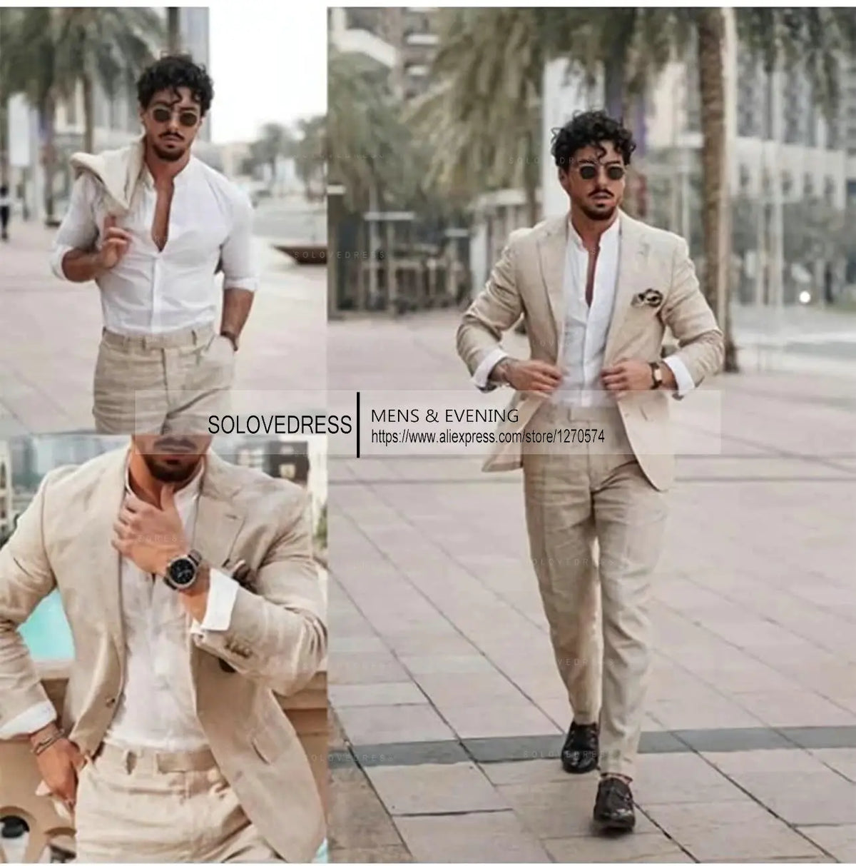 Men's Linen Slim-Fit Suit Set — product view