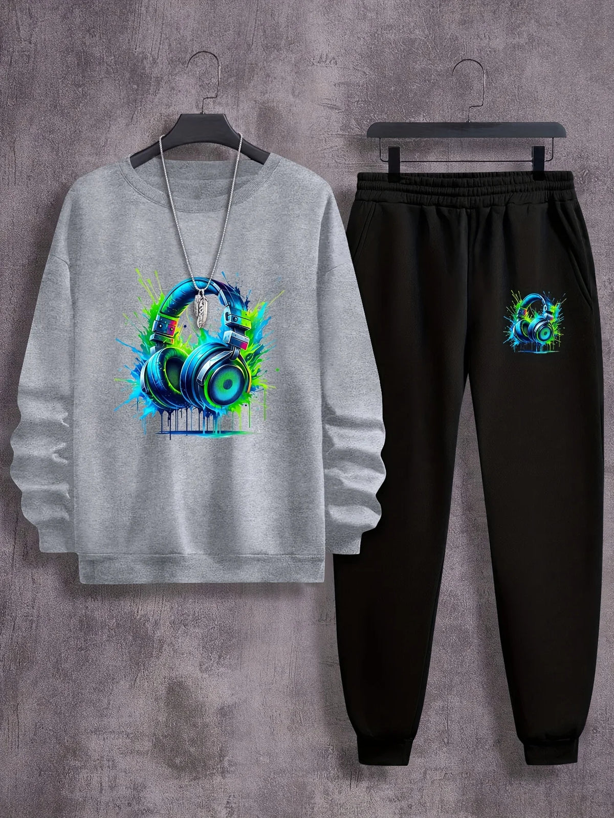 Men's Graphic Print Sweatshirt & Pants Set