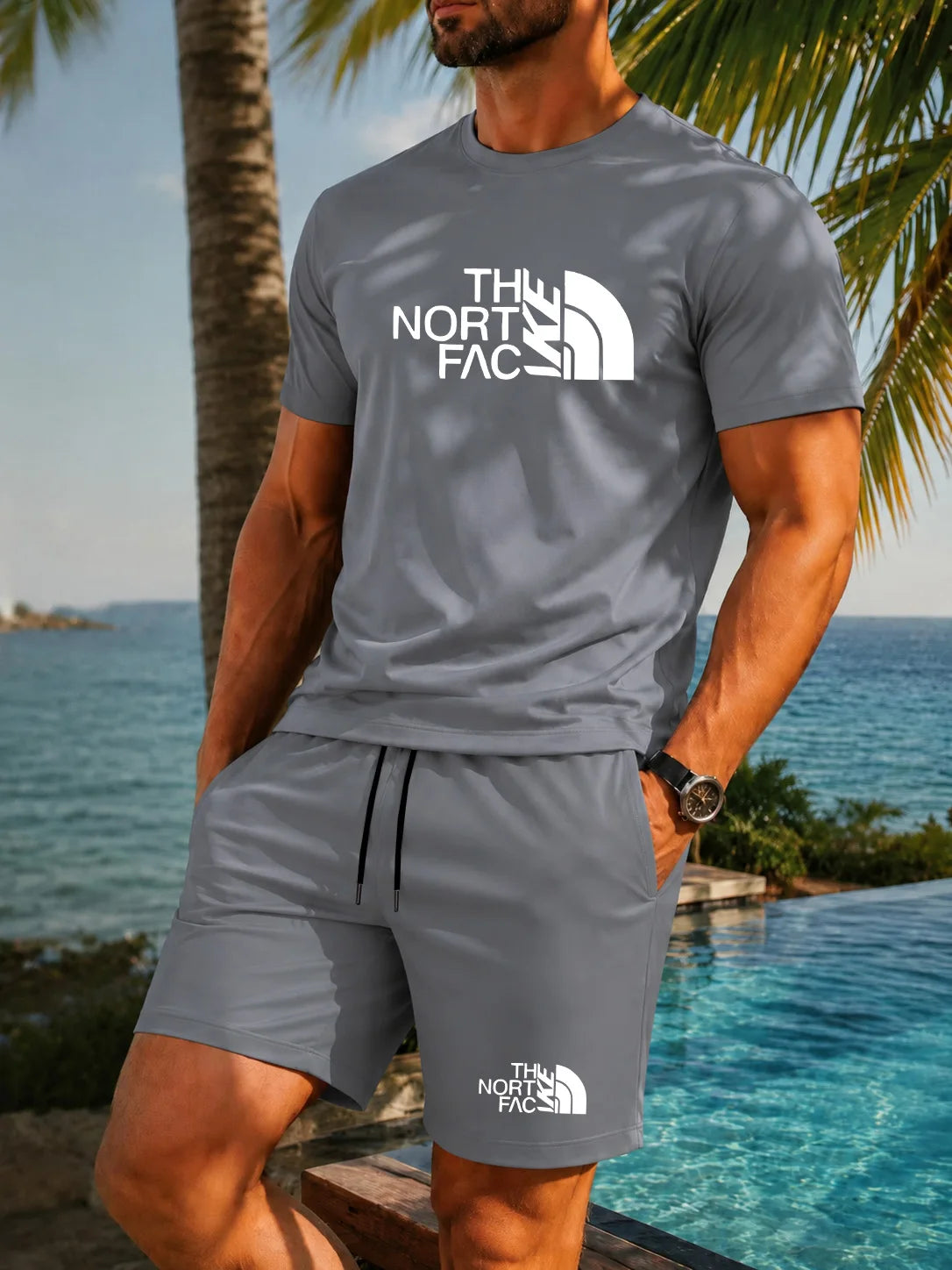 Men's Graphic Print Top & Shorts Set