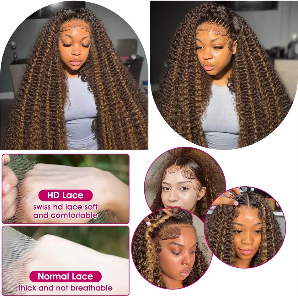 4/27 Highlight 220Density Ombre Water Wave Hd Lace Front Wigs Glueless Wigs 30 32Inch Brown 13x6 Hd Lace Frontal Human Hair Wigs