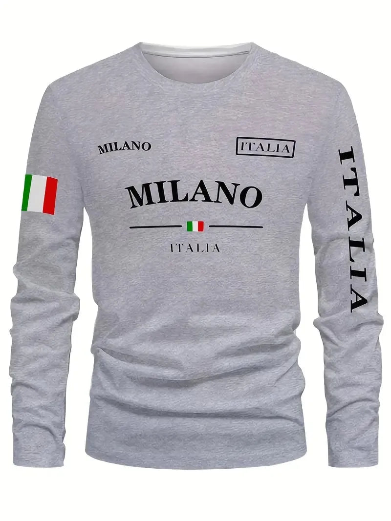 Men's Letter Print Long-Sleeve Casual T-Shirt