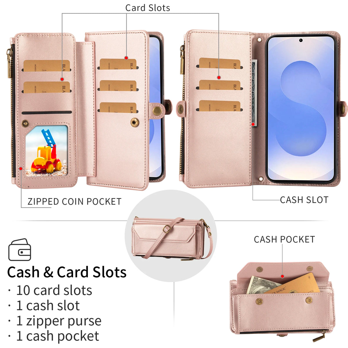Crossbody Multi-Card Wallet Phone Case for Samsung Galaxy A13 4G, A14, A15 5G, A15 4G, A16, A17, A20, A21s, A05s, A12, A13 5G, A32 5G, A33 5G, A34, A35, A36, A37, A41, A42 5G, A22 5G, A22 4G, A23, A25, A26 5G, A30, A31, A32 4G, A50 & More Models