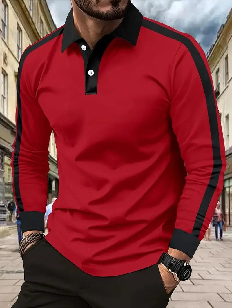 Men's Graphic Print Long-Sleeve Polo Shirt